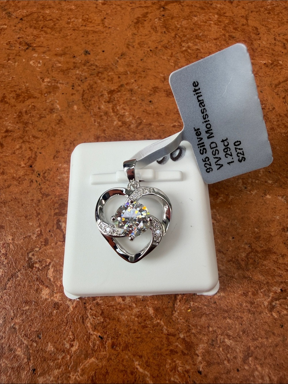 Sterling Silver Heart Pendant w/Moissanite Stone - 1.29 Carats - GRA certified